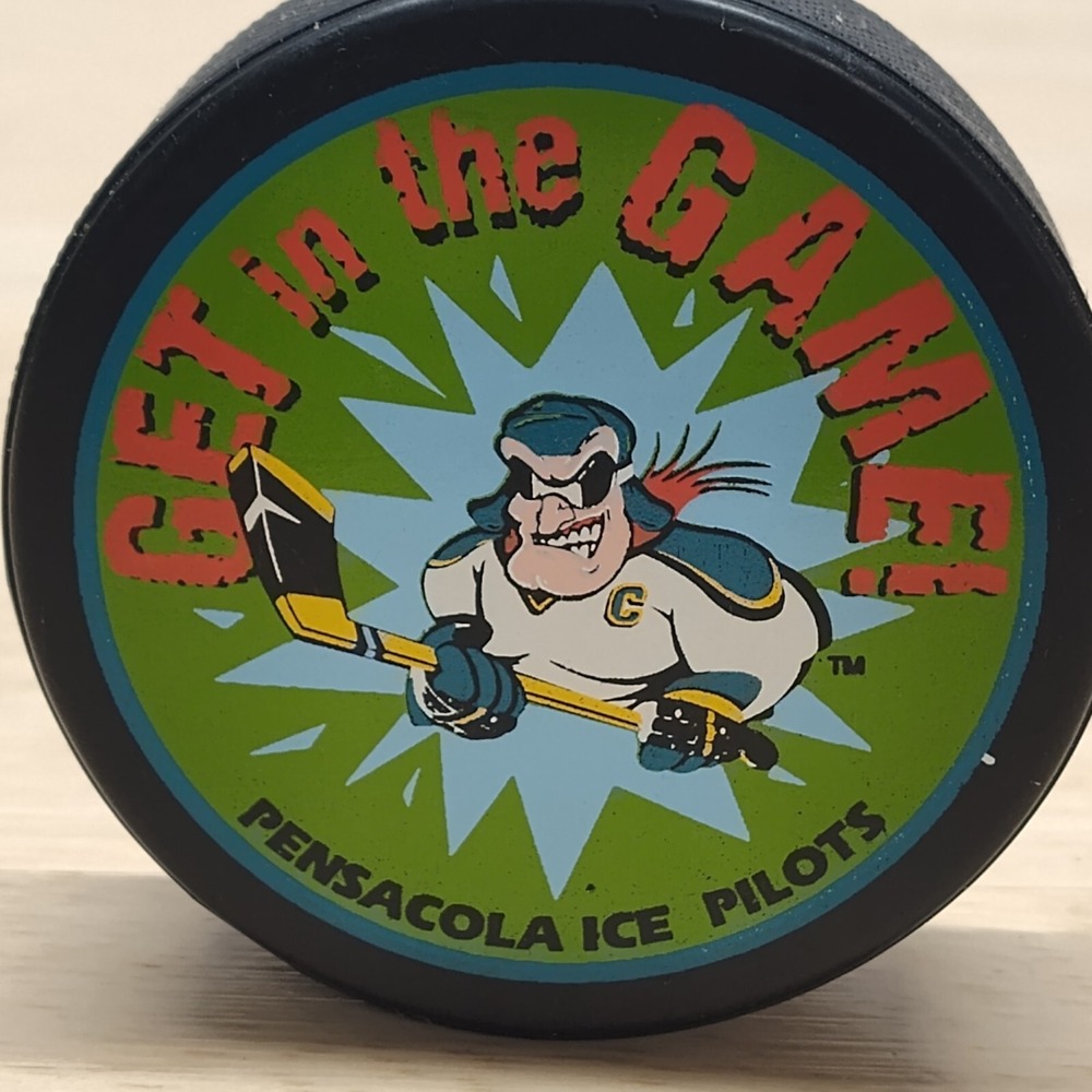 ECHL Pensacola Ice Pilots Get In Game Vintage Official Hockey Puck